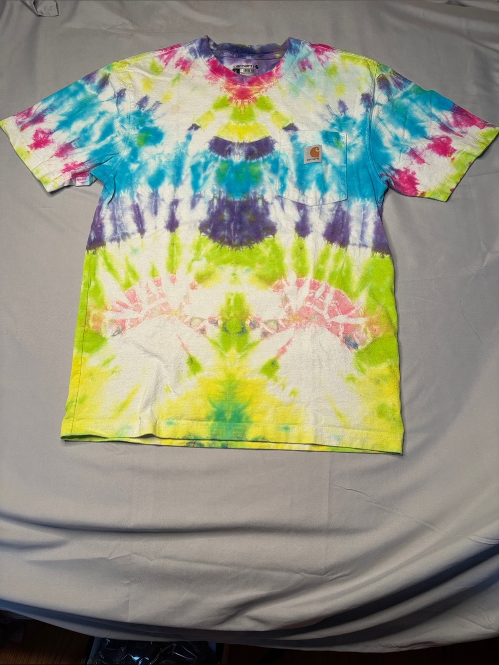 Carhartt Men’s Tie-Dye Short Sleeve Tee in Blue Yellow Purple Pink Size Small